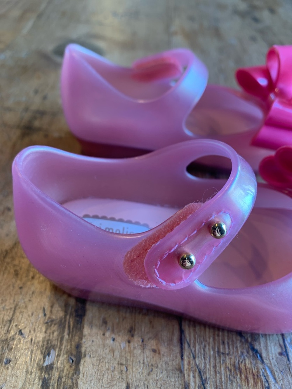 Mini Melissa Pink Jelly Mary Jane Shoes with Layered Bow - Picture 6 of 16